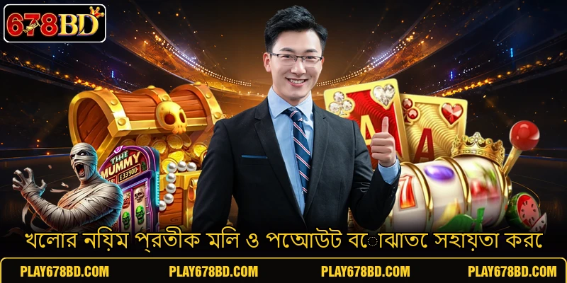 খেলার নিয়ম প্রতীক মিল ও পেআউট বোঝাতে সহায়তা করে খেলার নিয়ম প্রতীক মিল ও পেআউট বোঝাতে সহায়তা করে